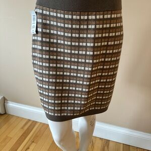 Aritzia Taupe and Cream Plaid Merino Wool Women's knit Skirt.
